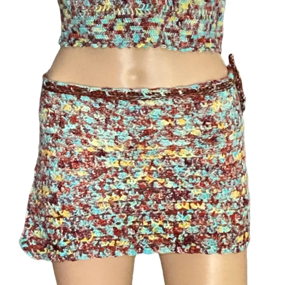 OOAK Crochet Tie Dye Mini Wrap Skirt Coverup Handmade - Picture 4 of 11